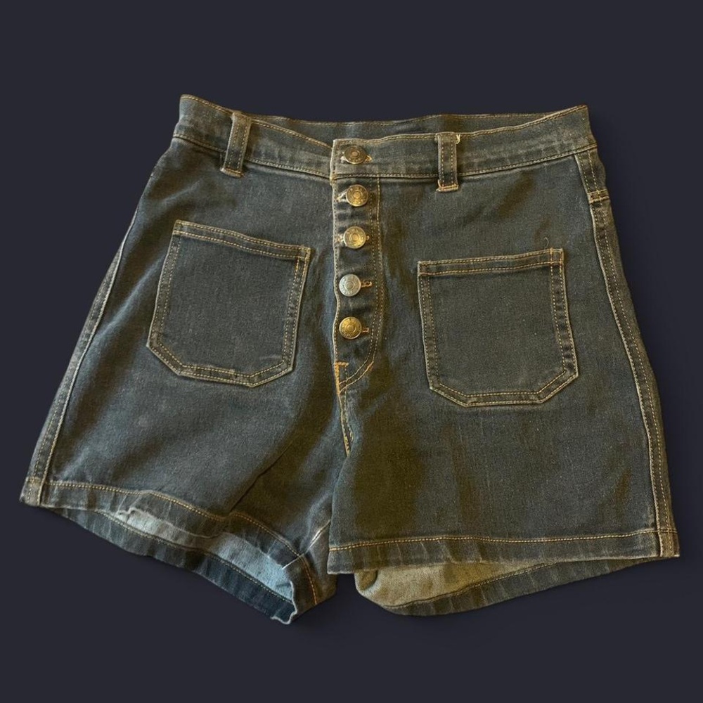 Blue and Black Jean Shorts with Rolled Hem